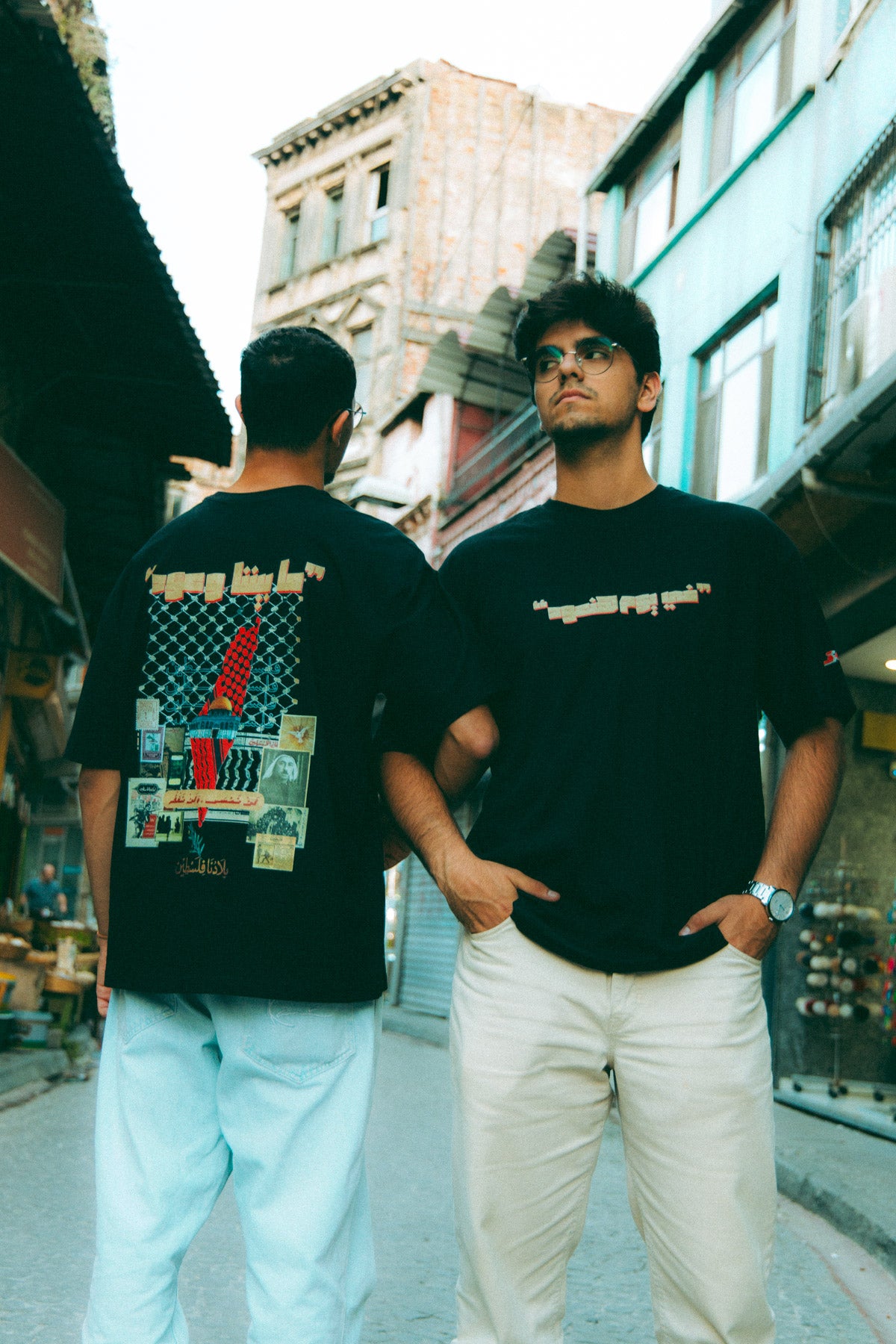 ShawQ-Palestine-#1 Oversized Tee "+" Kuffiyah WithOUT White Tassels (clean edges)