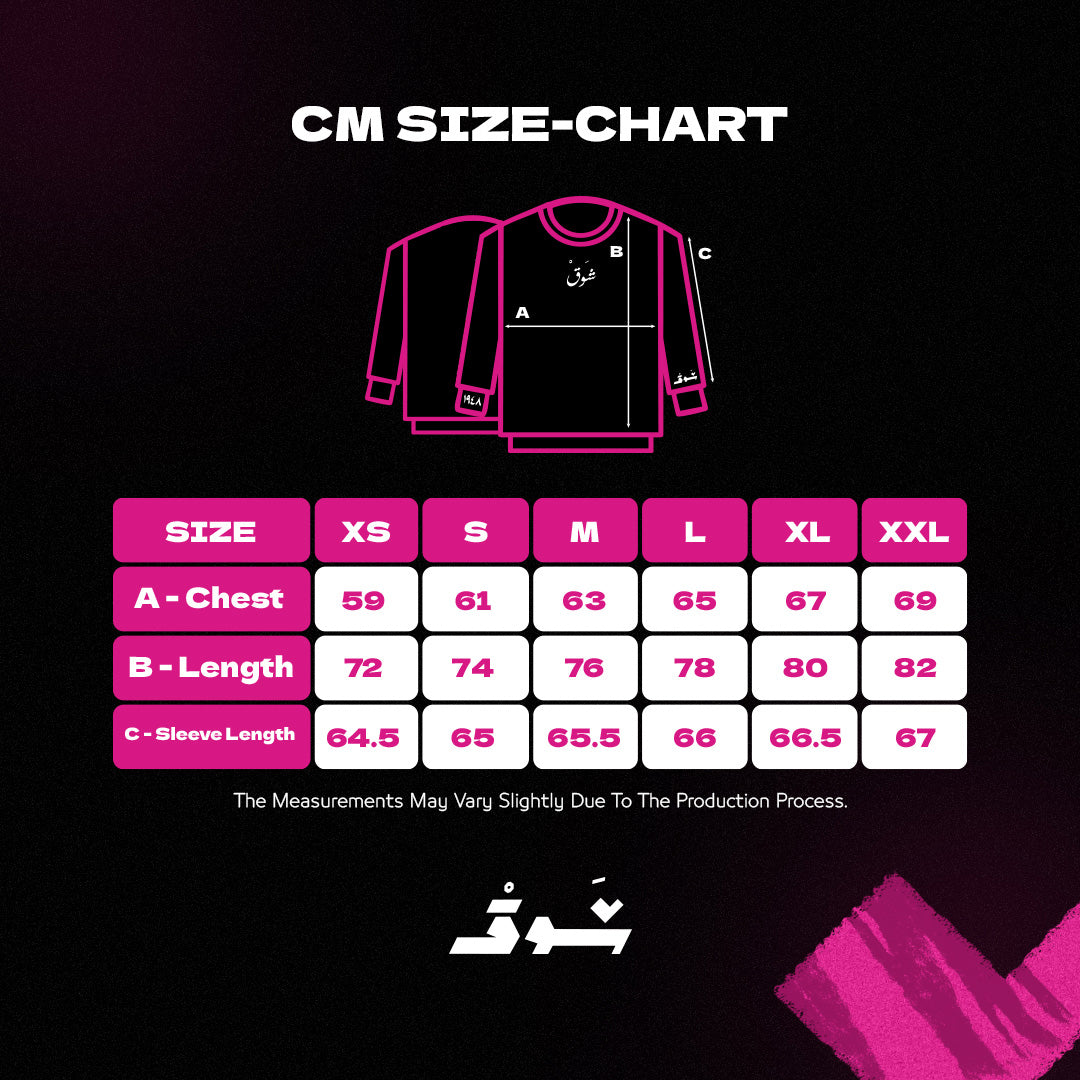 ShawQ crewneck size chart