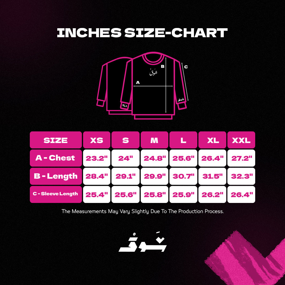 ShawQ crewneck size chart