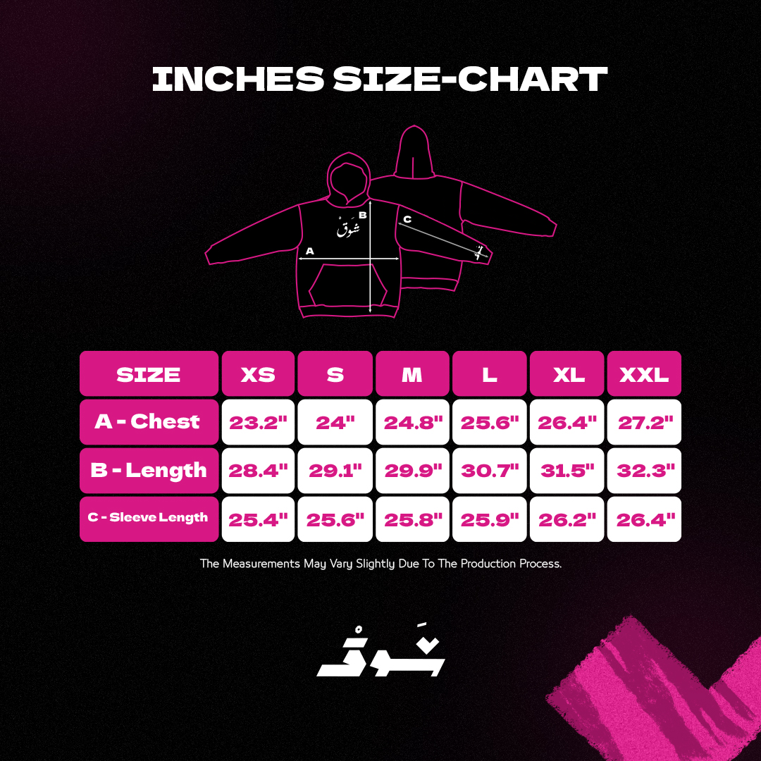 ShawQ hoodie size chart